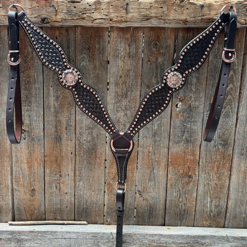 Copper Dot Honeycomb Western Browband / One Ear Tack Set #Bbbc418 5