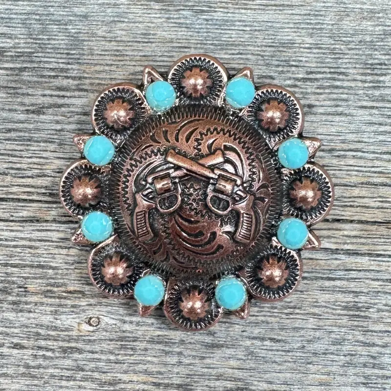 Copper Double Pistol Turquoise Concho 1.5” W242l 1
