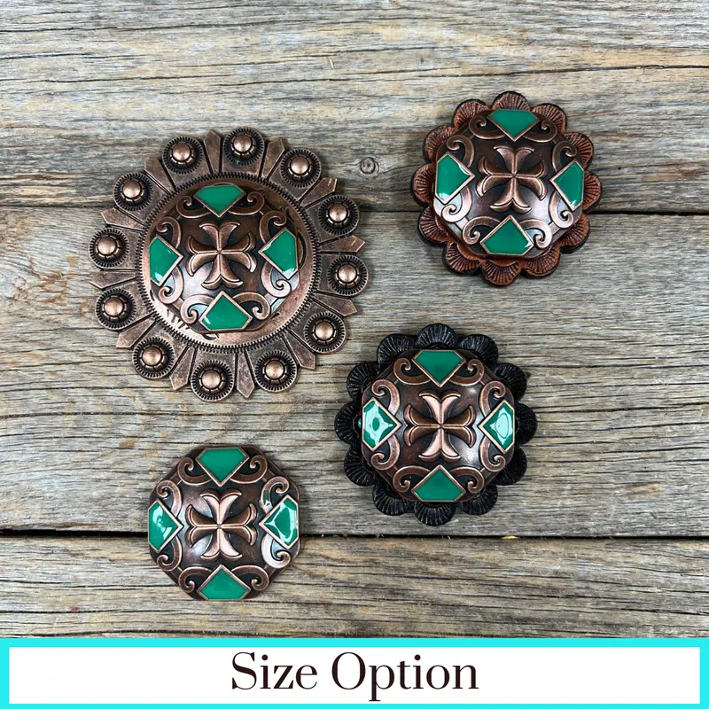 Copper Emerald Green Western Concho W209 1