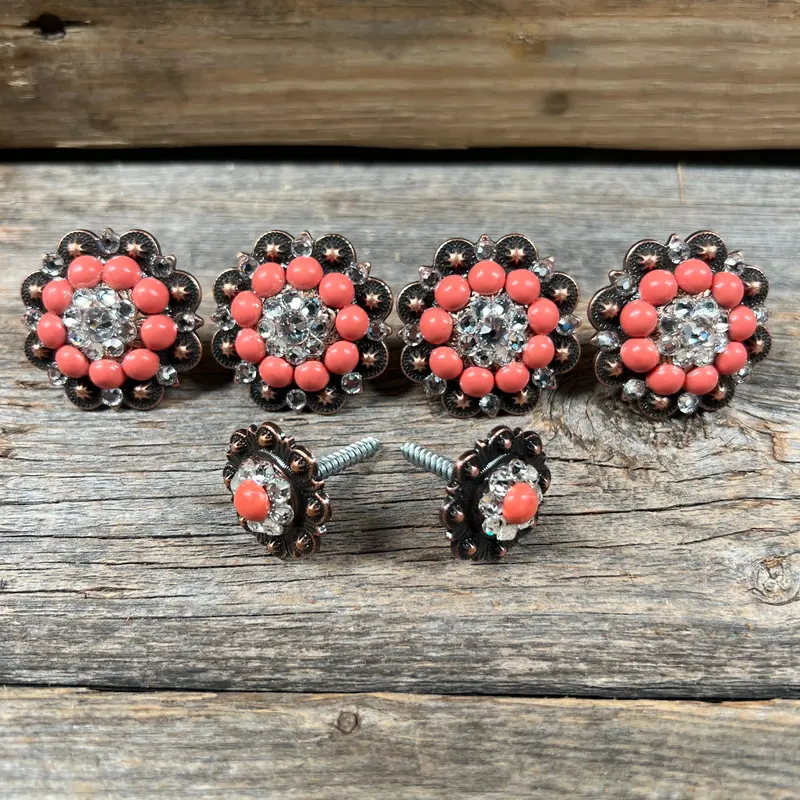 Copper Fashion Coral And Clear Saddle Conchos 1