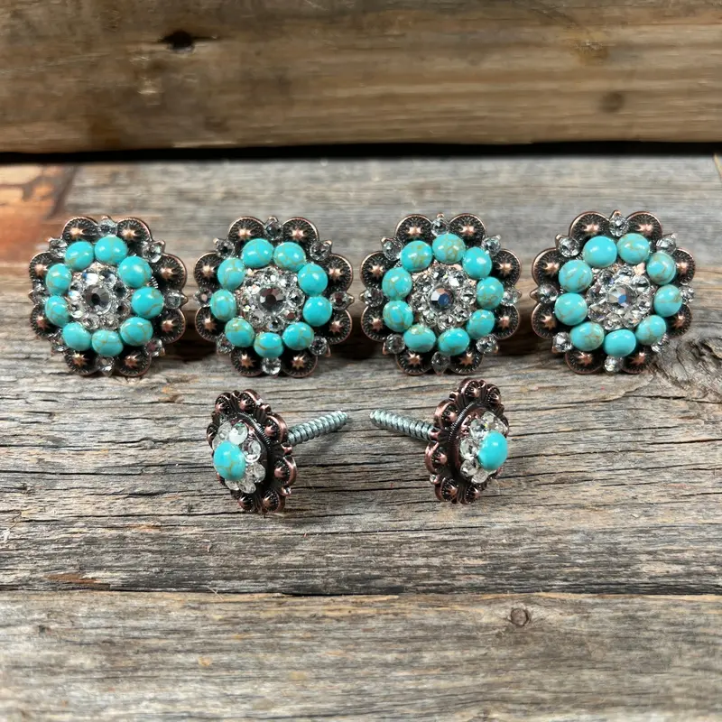 Copper Fashion Turquoise And Clear Saddle Conchos 1