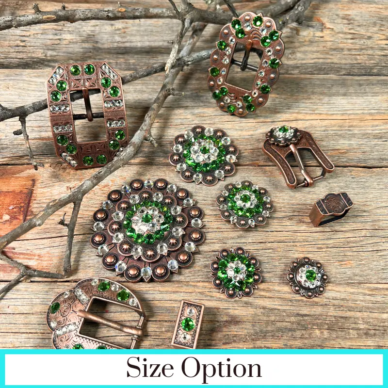 Copper Fern, Clear Crystal Conchos Sizes From 1"-3" And Buckles 1