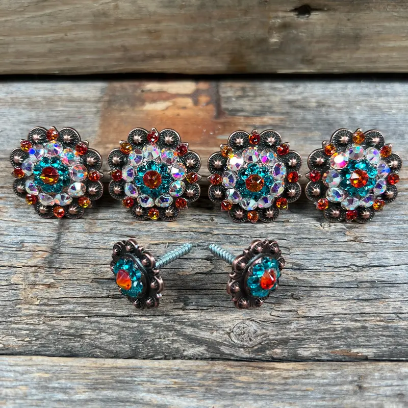 Copper Fire Opal Teal & Ab Saddle Conchos 1