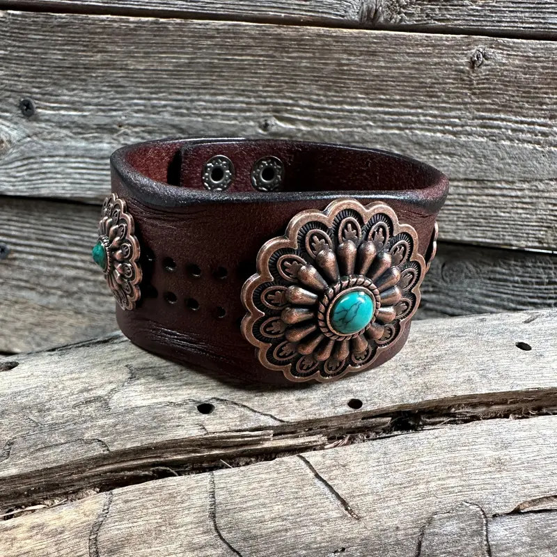 Copper Floral Leather Bracelet Lb106 1