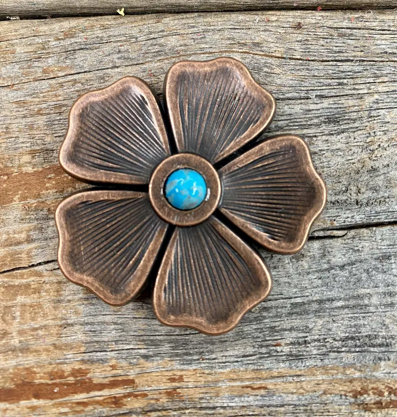 Copper Flower Turquoise Concho 1.5" W111s 1