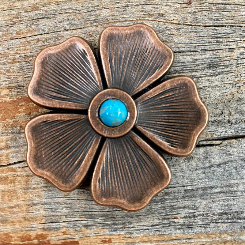 Copper Flower Turquoise Western Concho W111 2