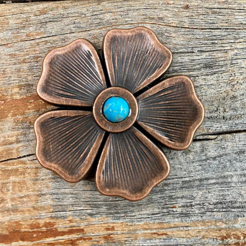 Copper Flower Turquoise Western Concho W111 3