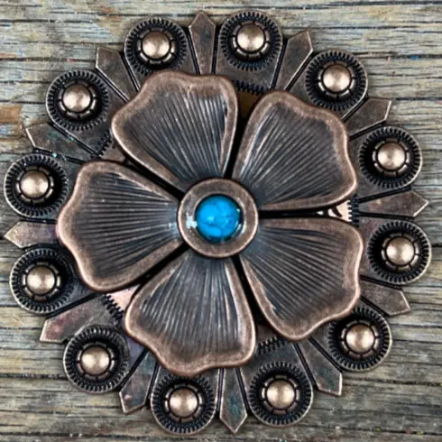 Copper Flower Turquoise Western Concho W111 3