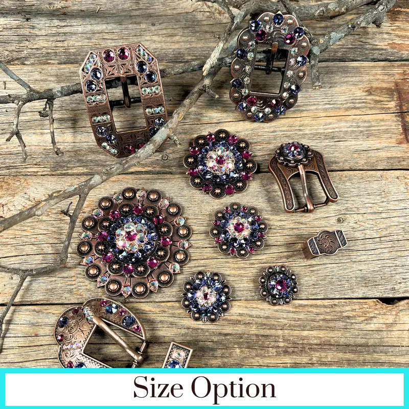 Copper Fuchsia - Ab - Lilac Crystal Conchos Sizes From 1"-3" And Buckles 1