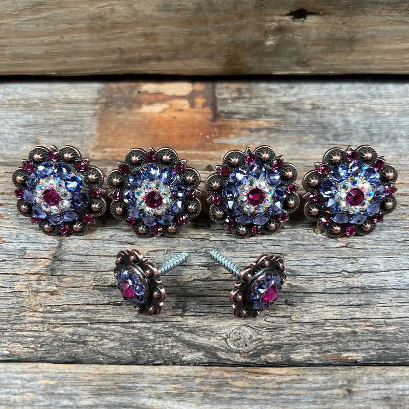 Copper Fuchsia Ab & Lilac Saddle Conchos 1