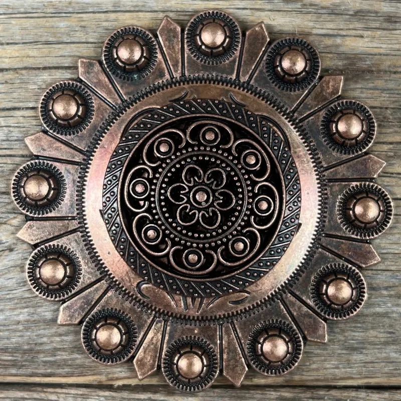 Copper Intricate Engraved Western Concho W224 4