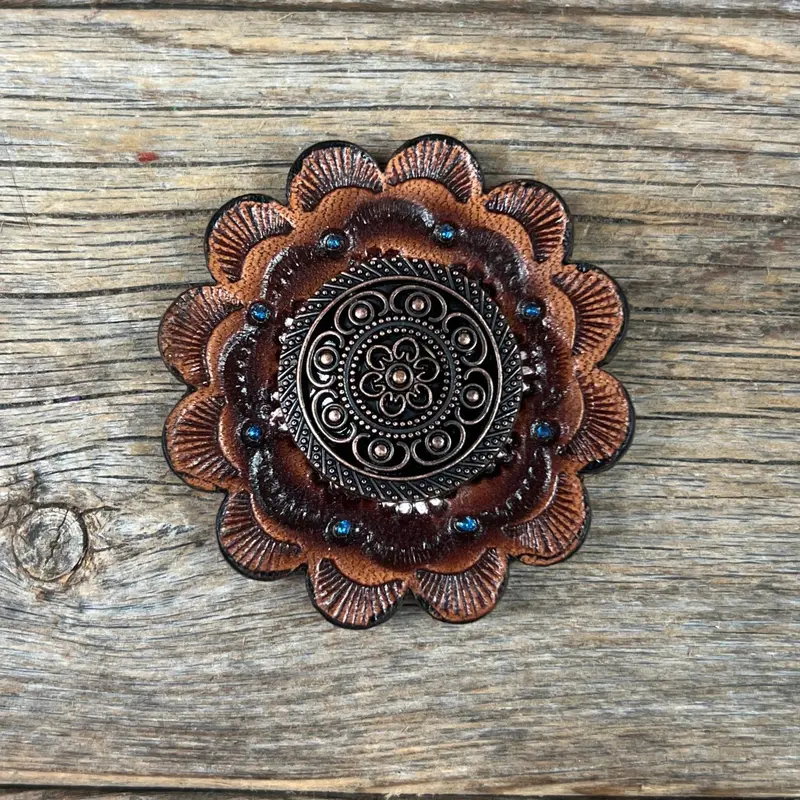 Copper Intricate Engraved Western Concho W224 5
