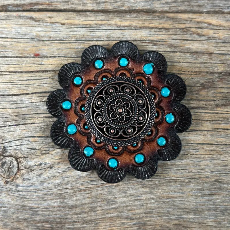 Copper Intricate Engraved Western Concho W224 6