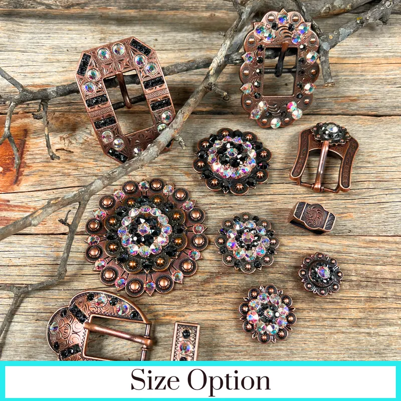 Copper Jet - Ab -  Crystal Conchos Sizes From 1"-3" And Buckles 1