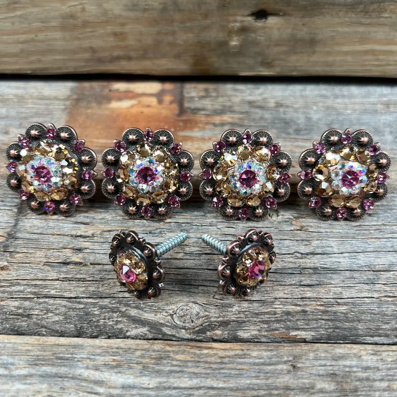 Copper Pink Ab & Champagne Saddle Conchos 1