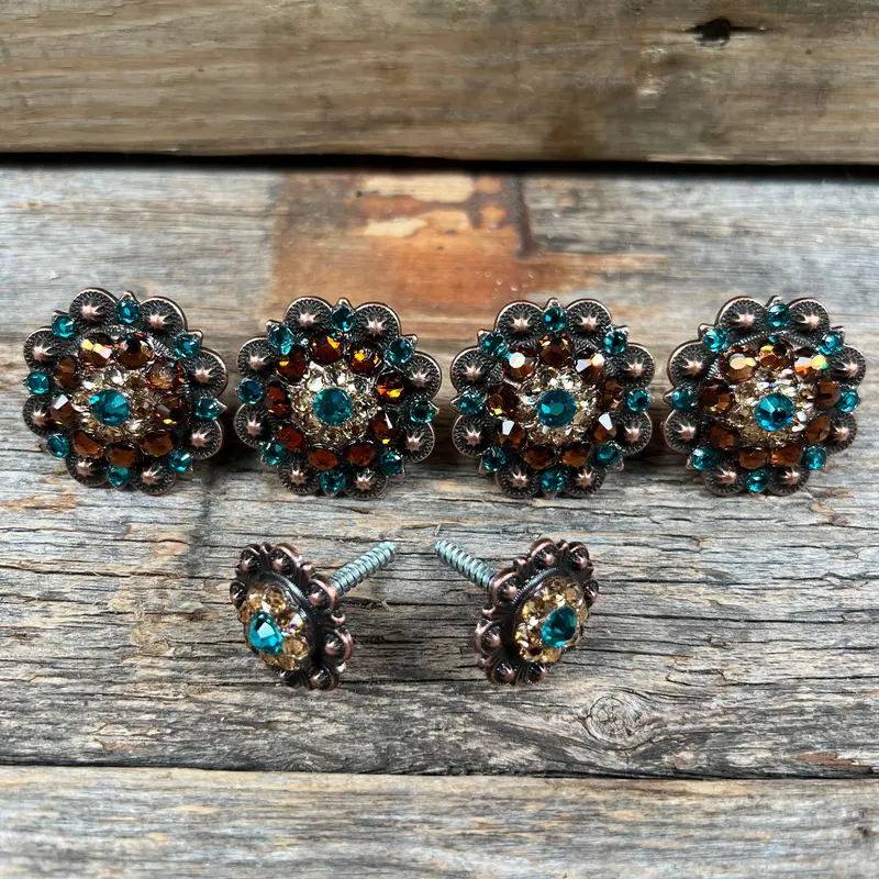 Copper Teal Champagne And Topaz Saddle Conchos 1