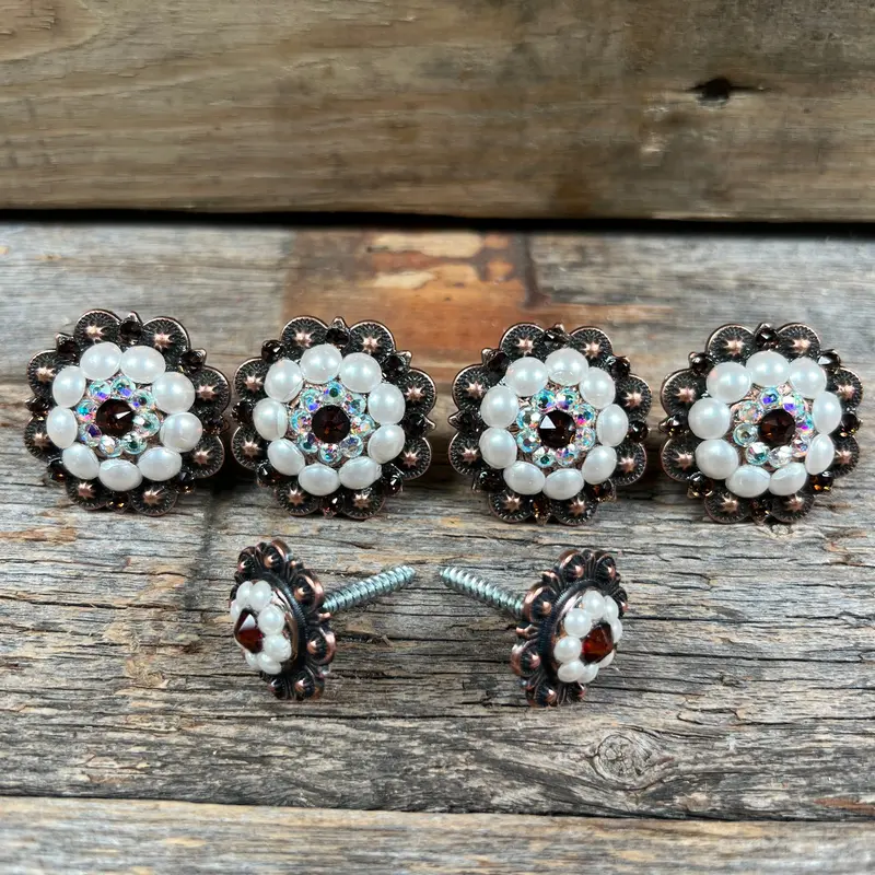 Copper Topaz Ab & Pearl Saddle Conchos 1