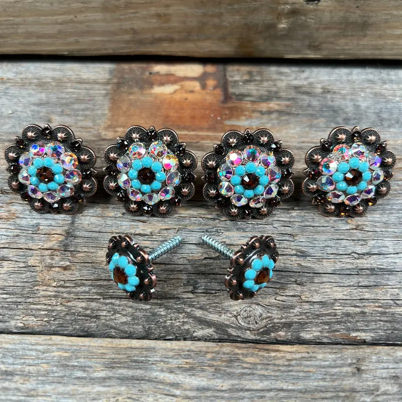 Copper Topaz Turquoise & Ab Saddle Conchos 1