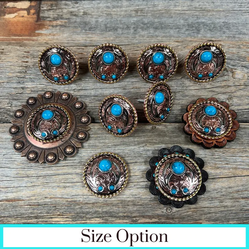 Copper Turquoise Blossom Western Concho W206 1