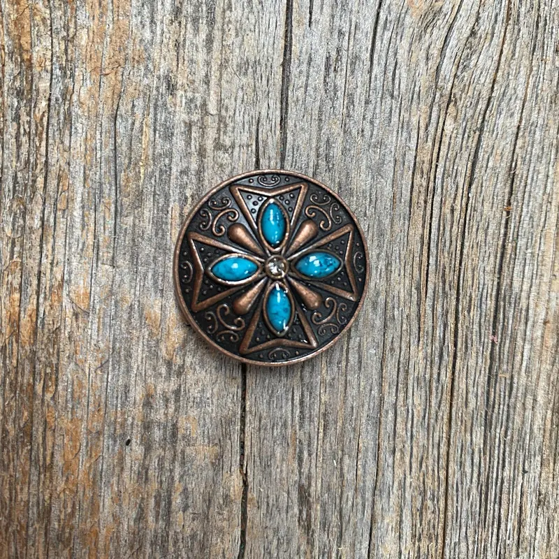 Copper Turquoise & Clear Crystal Concho 1"  W138s 1
