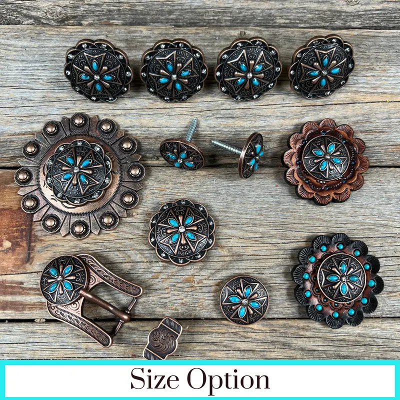 Copper Turquoise & Clear Crystal Western Concho W138 1