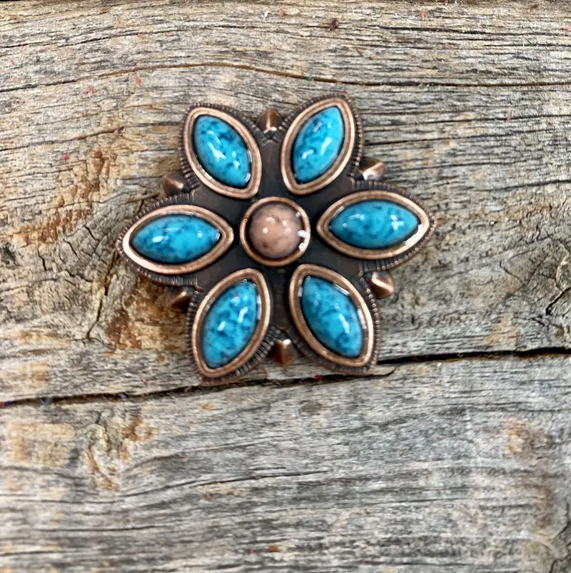 Copper Turquoise Flower 1" W207s 1