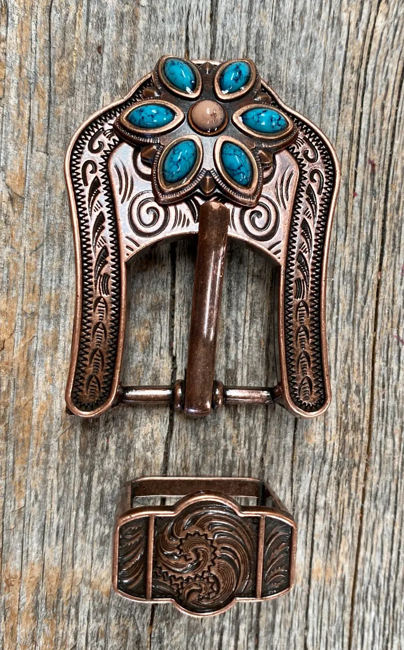 Copper Turquoise Flower Concho Buckle Adapter W207coba 1