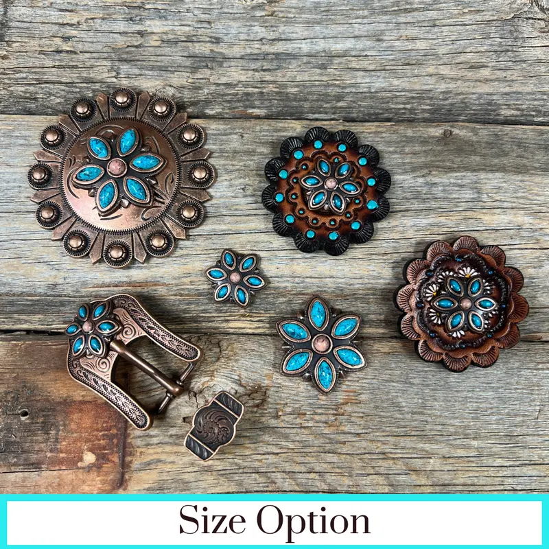 Copper Turquoise Flower Western Concho W207 1
