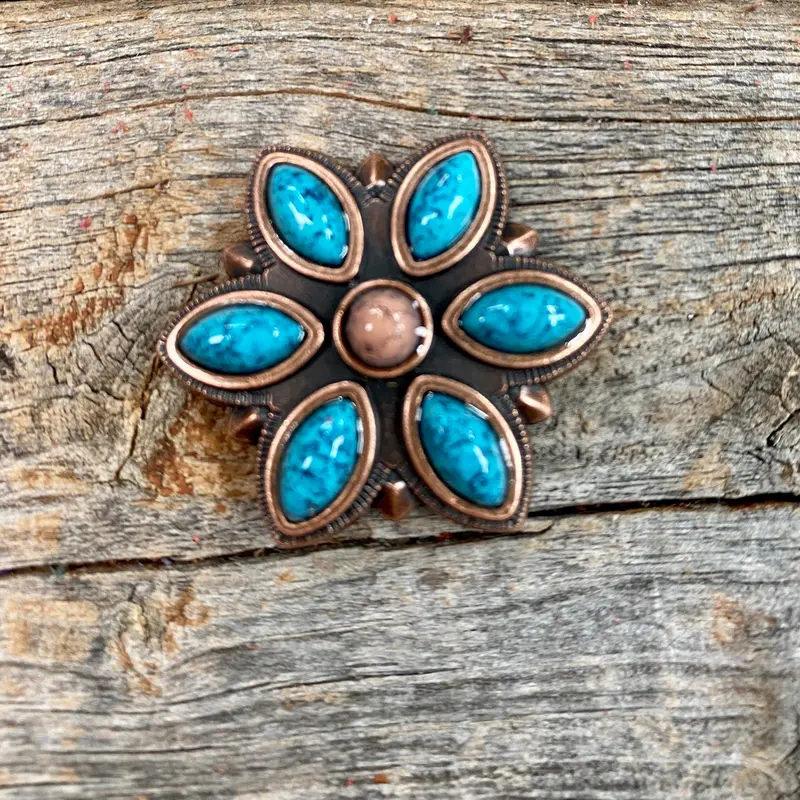 Copper Turquoise Flower Western Concho W207 2