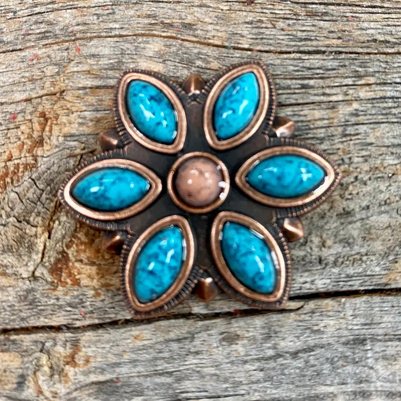Copper Turquoise Flower Western Concho W207 3
