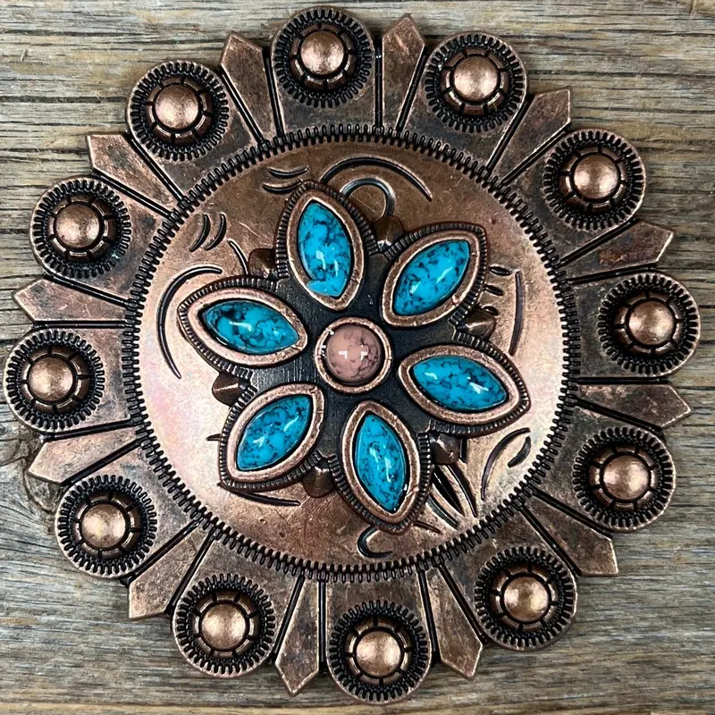 Copper Turquoise Flower Western Concho W207 4