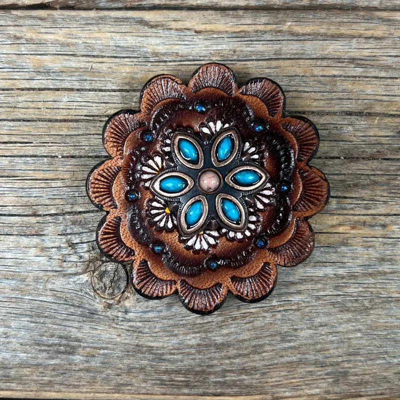 Copper Turquoise Flower Western Concho W207 5