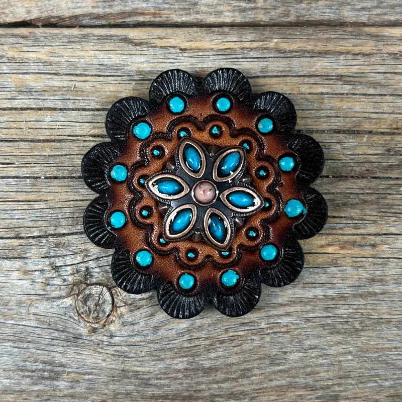 Copper Turquoise Flower Western Concho W207 6