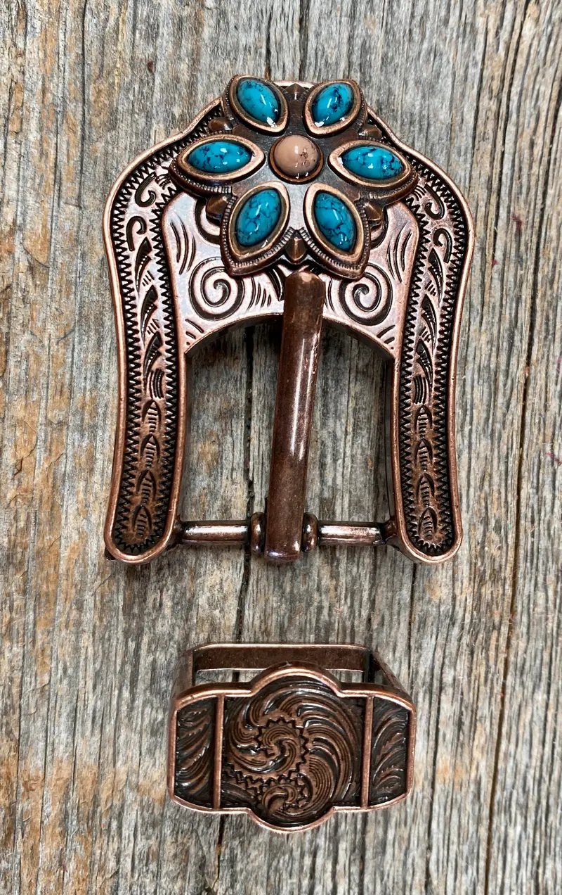 Copper Turquoise Flower Western Concho W207 6
