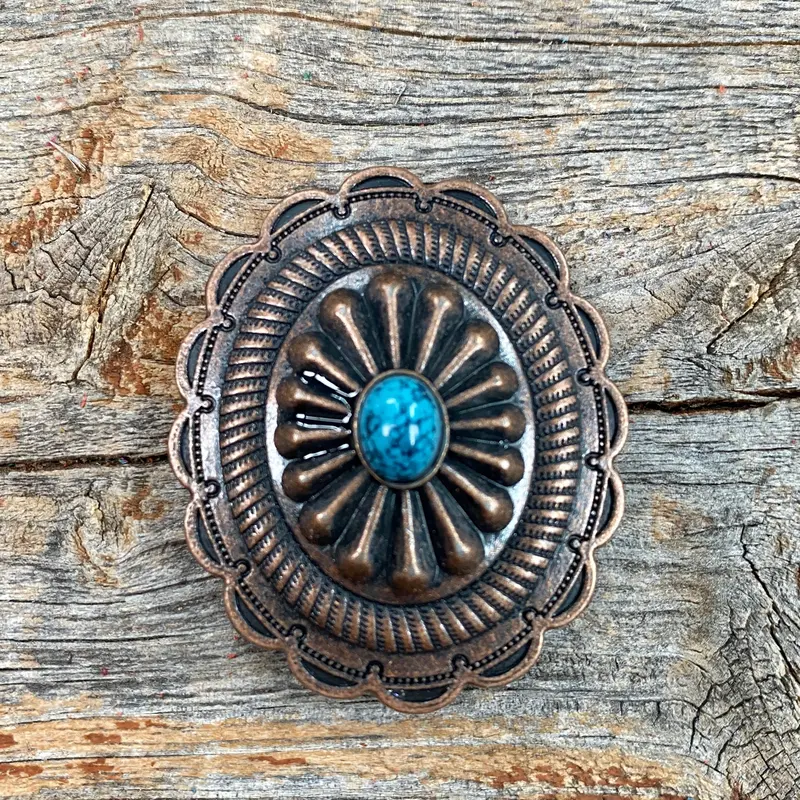 Copper Turquoise Oval Western Concho W179 3
