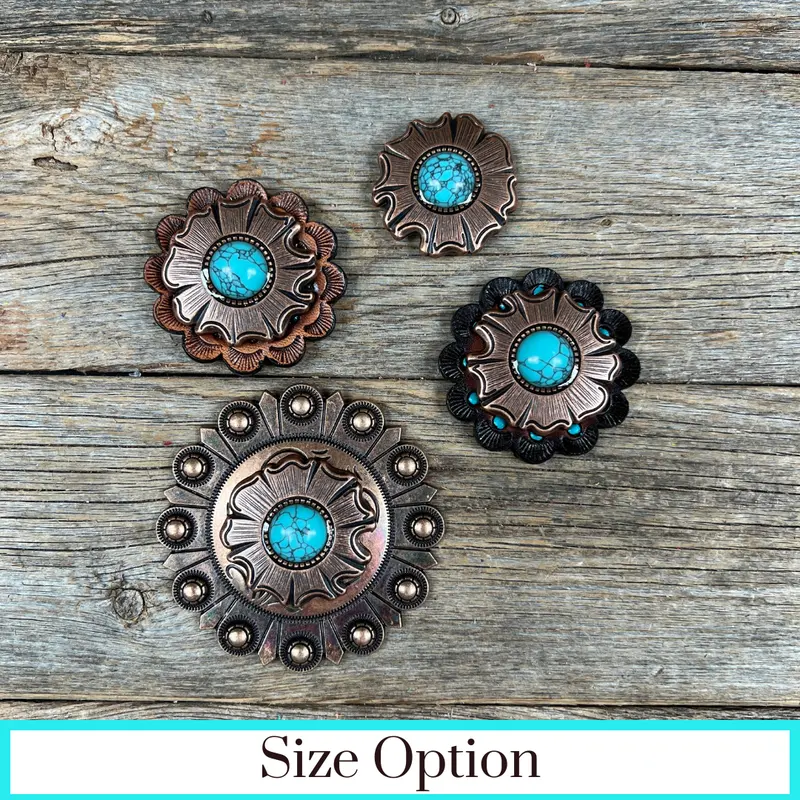 Copper Turquoise Round Western Concho W128 1