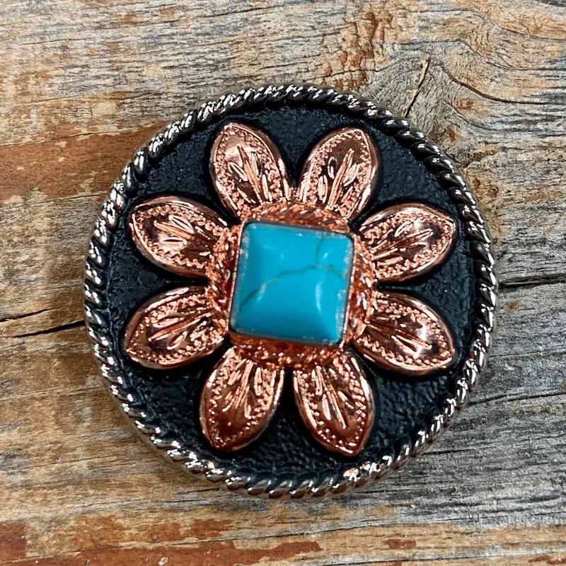 Copper Turquoise Sunflower Concho 1.5" W188l 1