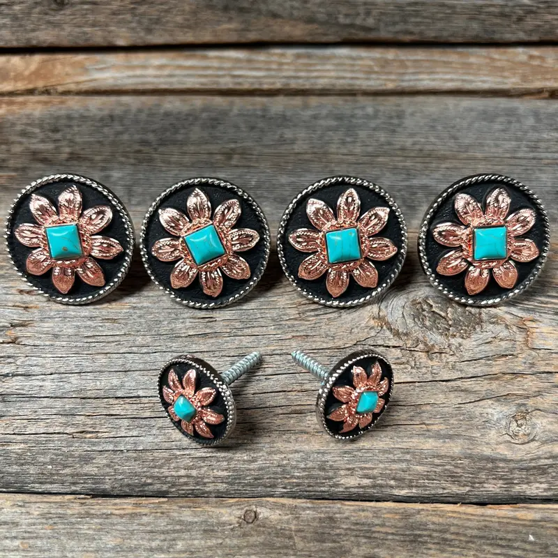 Copper Turquoise Sunflower Saddle Set Ssw188 1