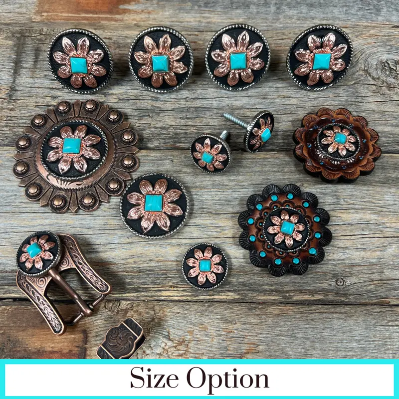 Copper Turquoise Sunflower Western Concho W188 1