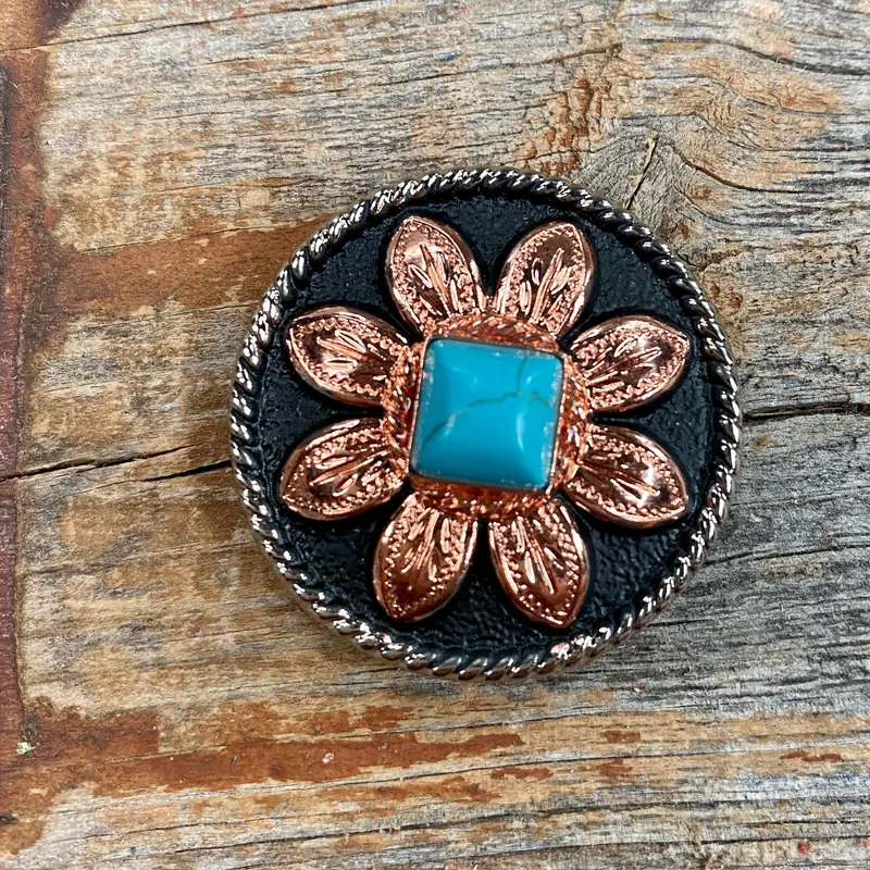 Copper Turquoise Sunflowerconcho 1" W188s 1