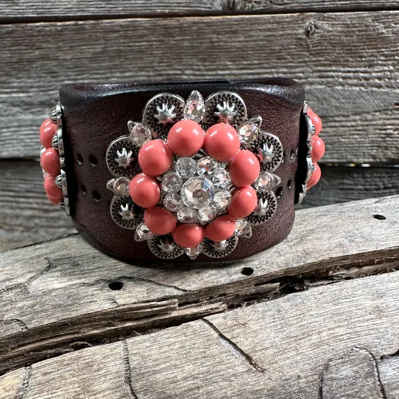 Coral And Clear Leather Bracelet Lb101 1
