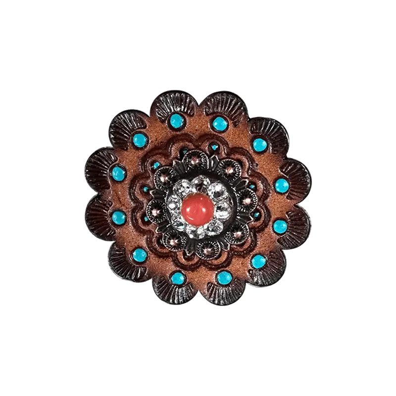 Coral & Clear Copper 1" European Crystal Concho And Leather Rosette 1