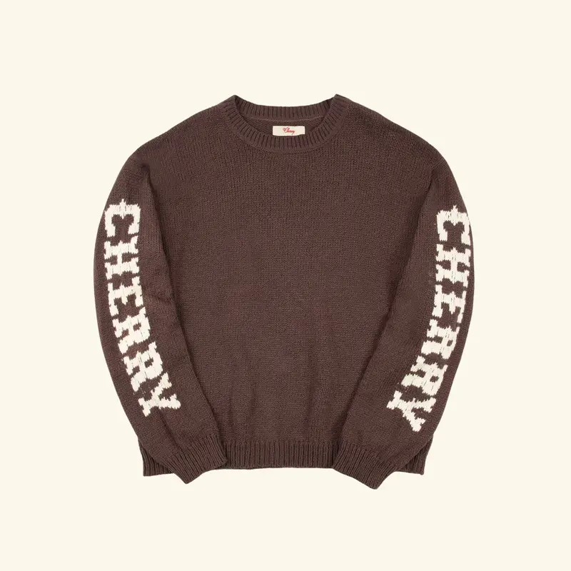 Cotton Knit Crewneck Sweater (Brown) 1