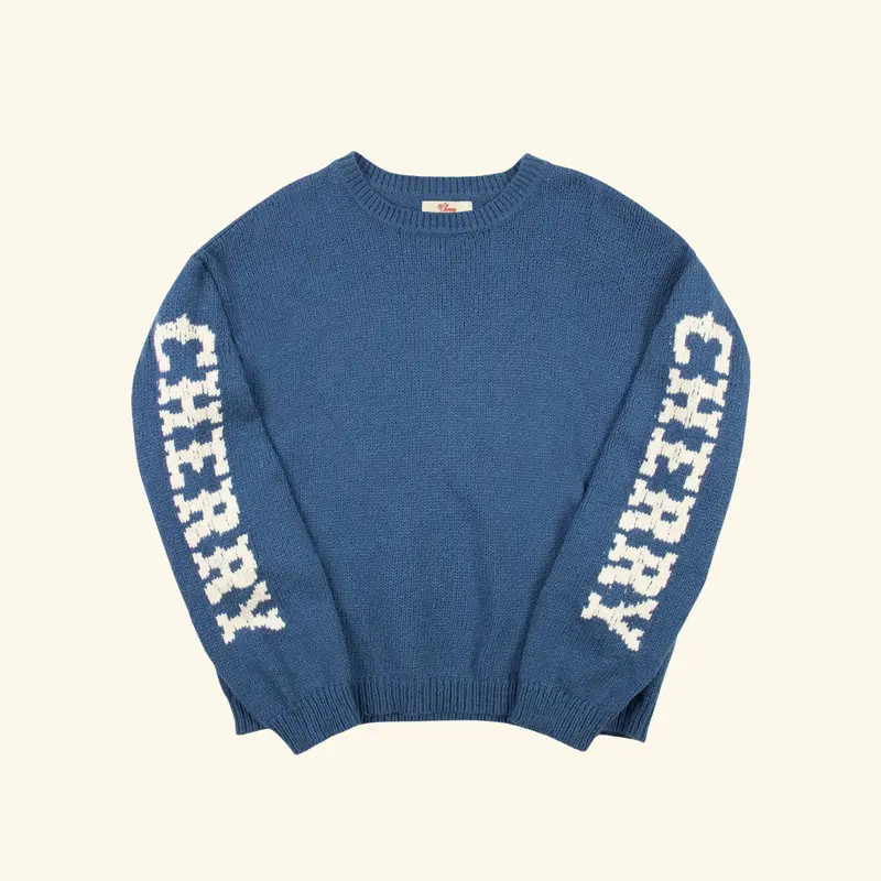 Cotton Knit Crewneck Sweater (Steel Blue) 1