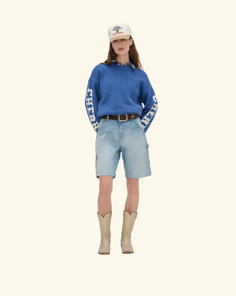 Cotton Knit Crewneck Sweater (Steel Blue) 3