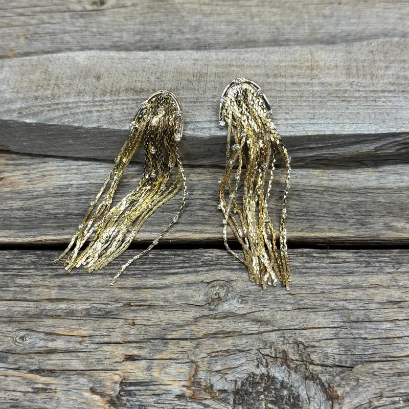 Country Gold Fringe And Rhinestone Dangle Fashion Earrings 1