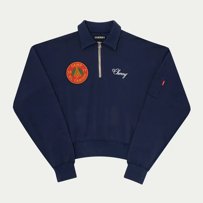 Cropped Midweight Quarter Zip Polo (Navy) 1