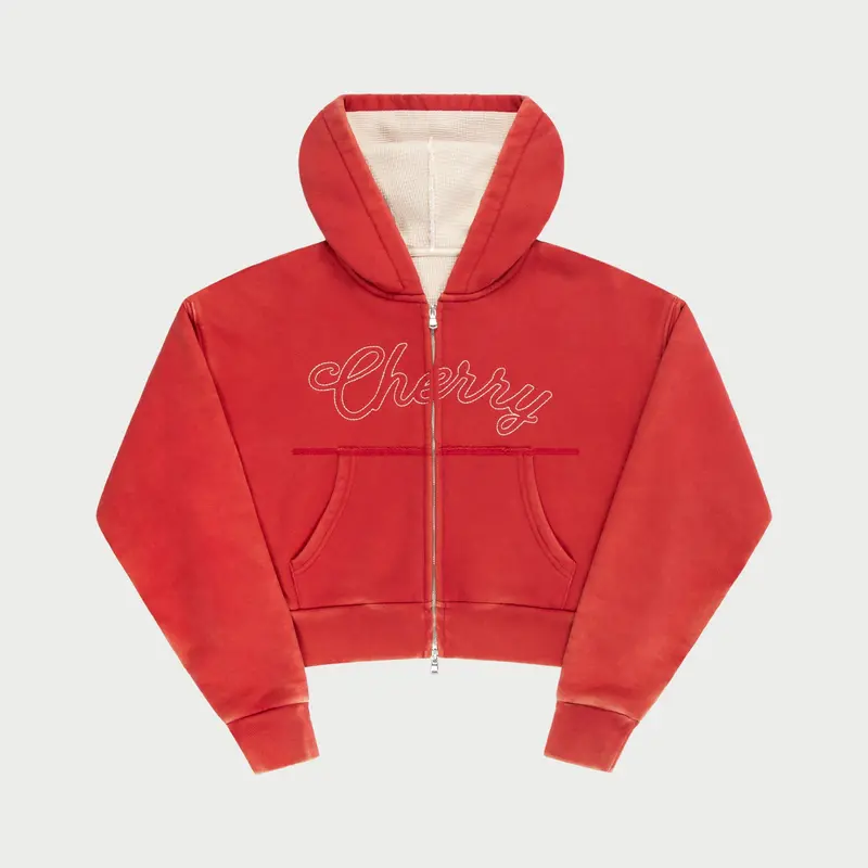 Cropped Thermal Zip-Up (Vintage Red) 1