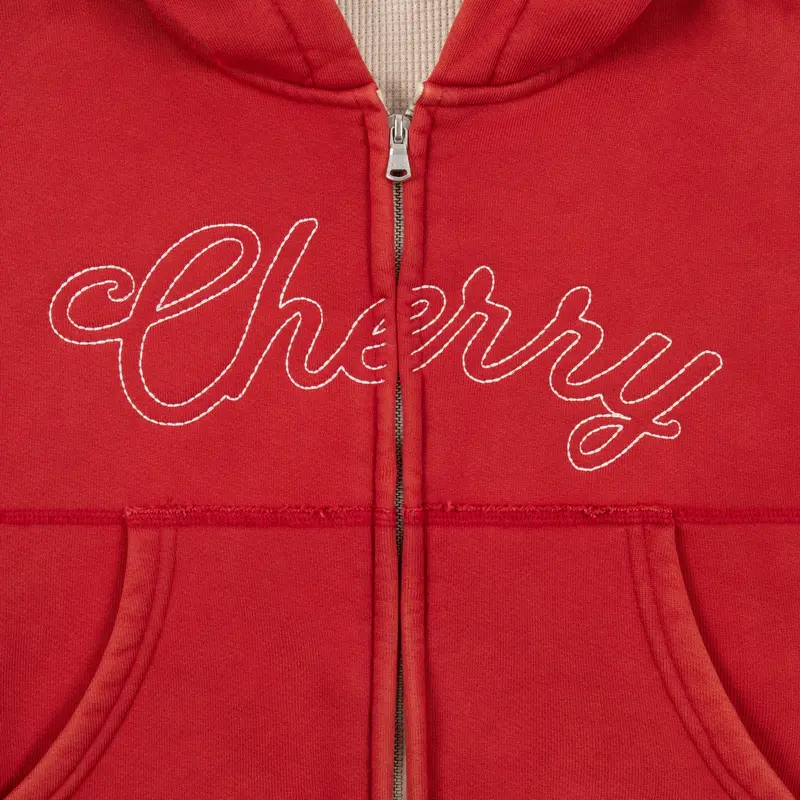 Cropped Thermal Zip-Up (Vintage Red) 3