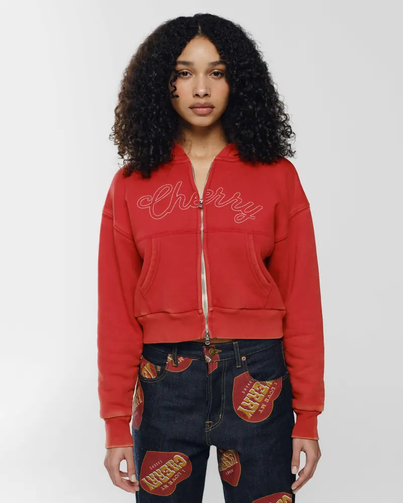 Cropped Thermal Zip-Up (Vintage Red) 6